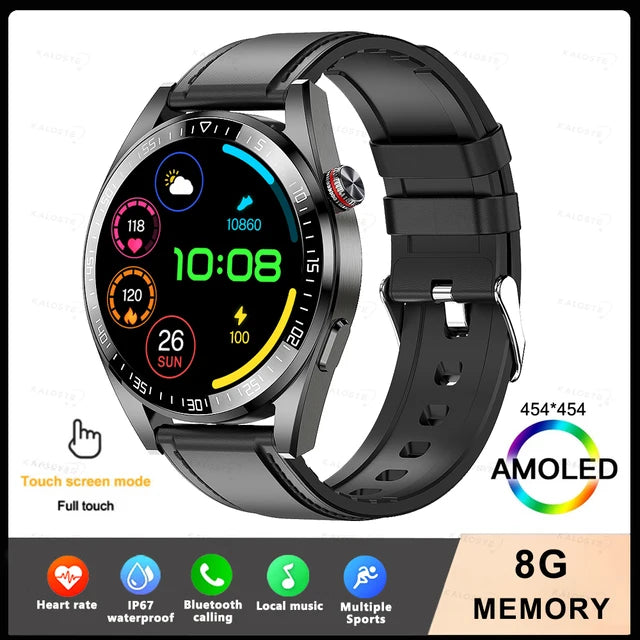 New Smart Watch Mens 8G Memory Local Music Player 454*454 AMOLED Screen Bluetooth Call Sports Man Smartwatch For Samsung Huawei